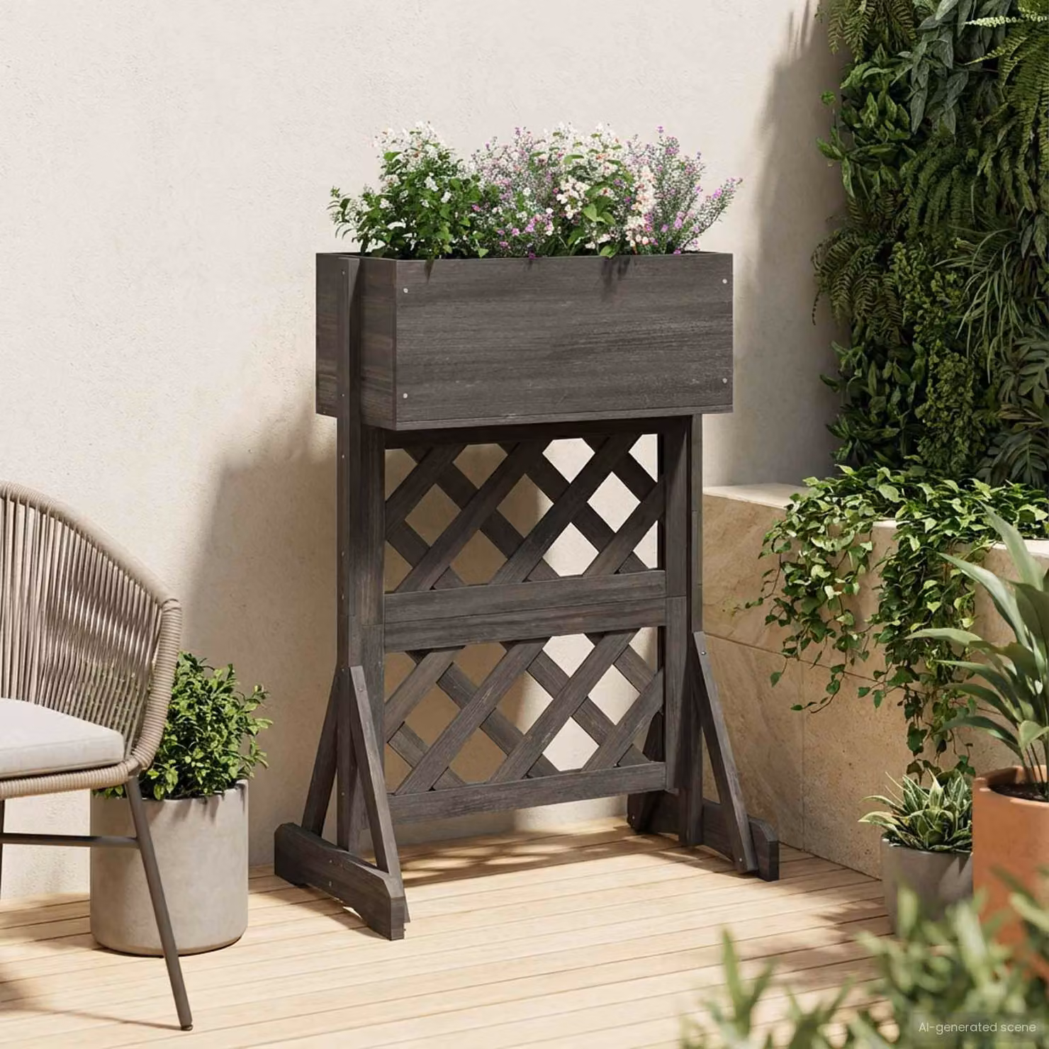 vidaXL Trellis da Giardino Verticale in Legno Grigio L: 48 cm, P: 30 cm, H: 70,5 cm
