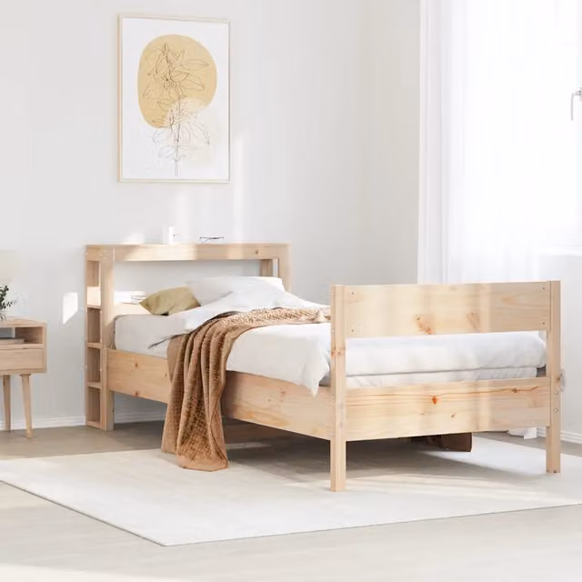 Letto in legno massello di pino vidaXL con doghe piatte e struttura rigida, colore beige, L: 190 cm, P: 81 cm, H: 214,5 cm
