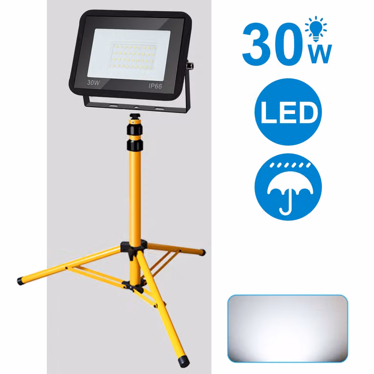 Jopassy LED proiettore da costruzione proiettore da lavoro con treppiede 30W bianco freddo