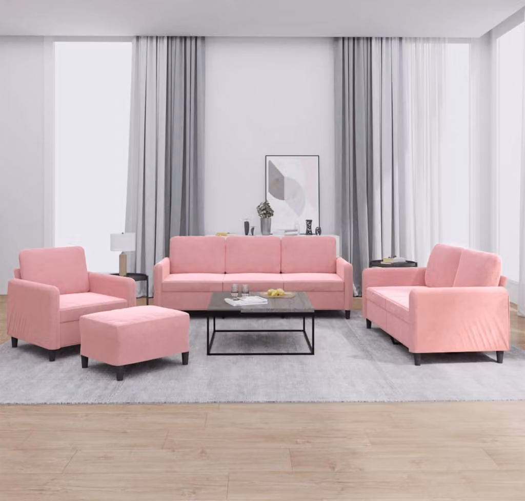 Set di Divani 4 pz Rosa in Velluto