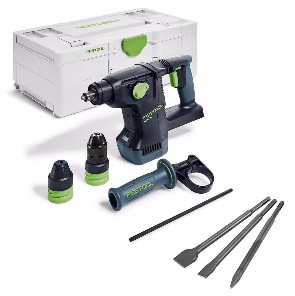 Festool, martello combinato a batteria KHC 18 EB-Basic, modello 577447, + set di scalpelli Müllner, 230 mm, 3 pezzi