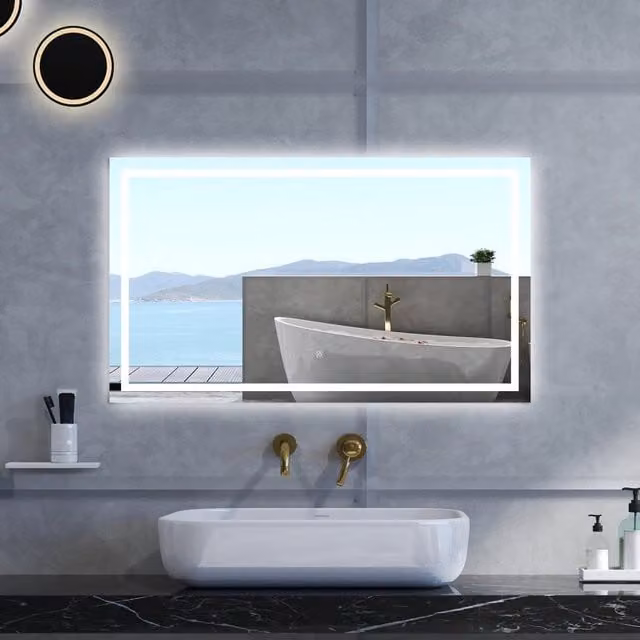 Specchio da bagno rettangolare Aica Italy con retroilluminazione LED, funzione antifog e memoria, L: 70 cm, H: 50 cm, colore bianco