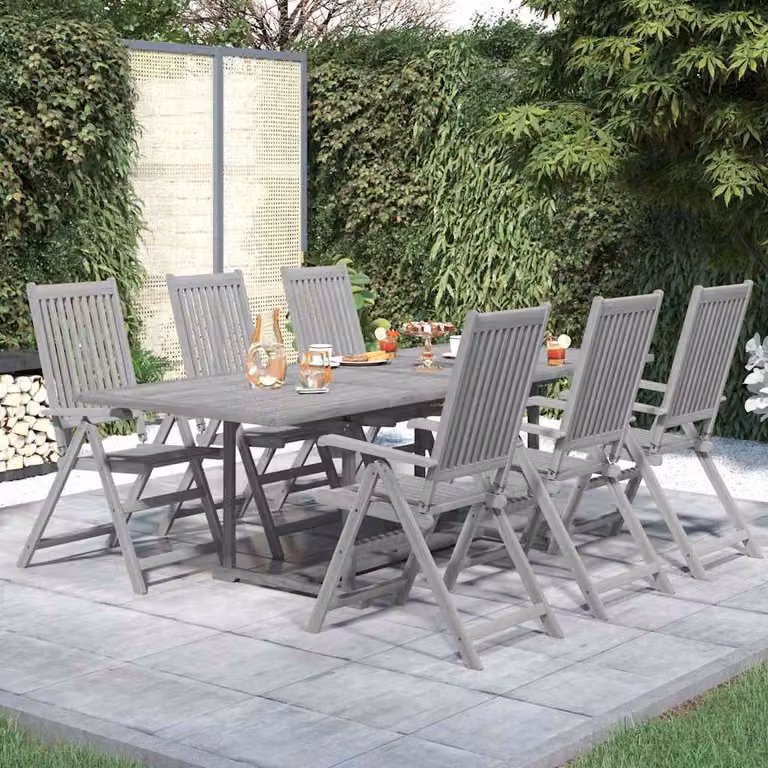 Set da pranzo da giardino vidaXL in legno di acacia oliato, 7 pezzi, colore grigio