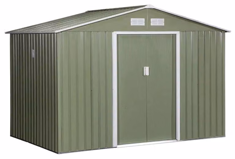Capanno da giardino in metallo con doppia porta | Colore: verde chiaro | Dimensioni: 195x277x192 cm