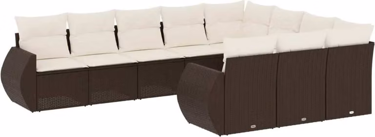 Set Divani da Giardino 10pz con Cuscini in Polyrattan Marrone