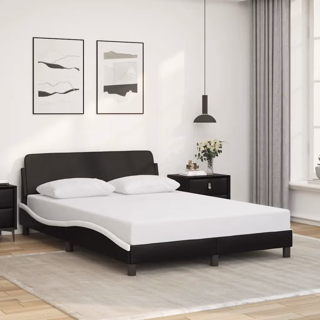 Letto matrimoniale moderno Dover in similpelle nero e bianco L/P/H: 200 x 120 x 74,5 cm – 2
