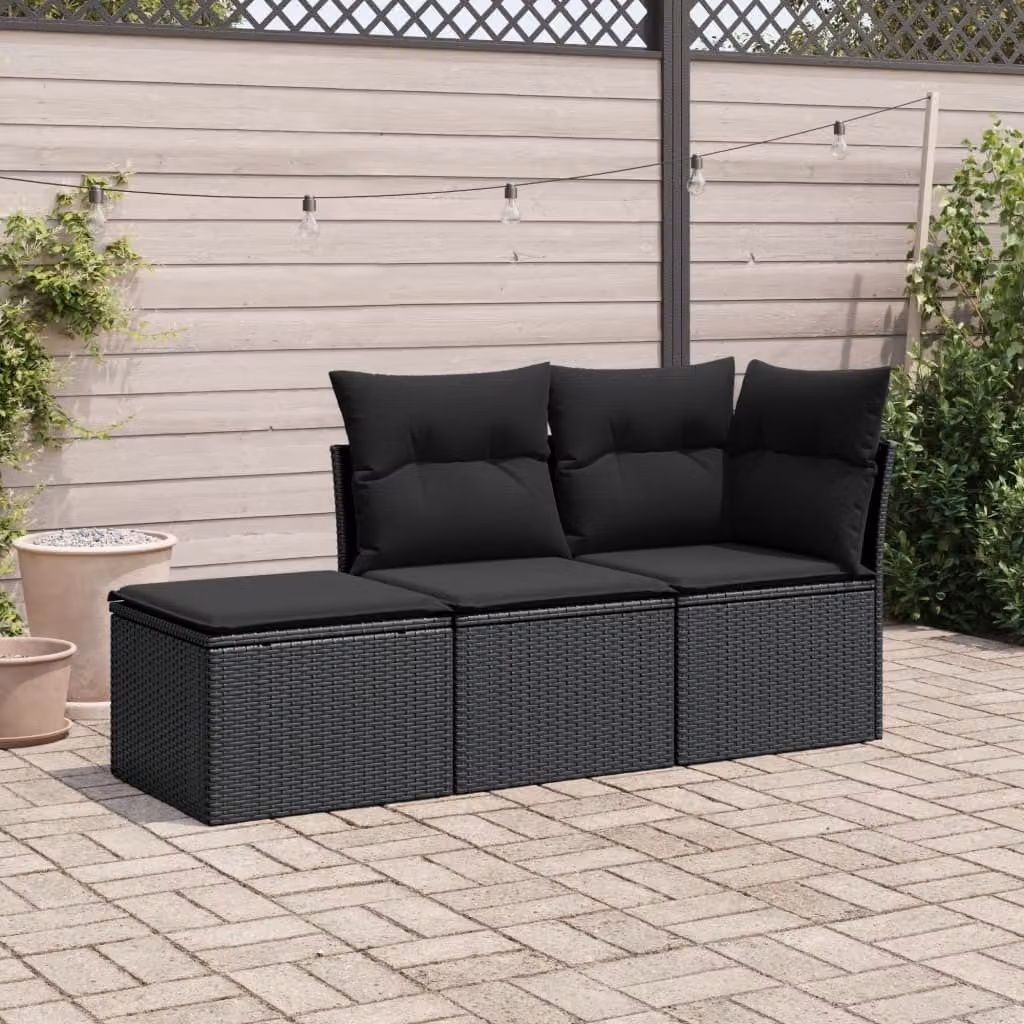 Maison Exclusive - Set Divani da Giardino 3 pz con Cuscini in Polyrattan Nero