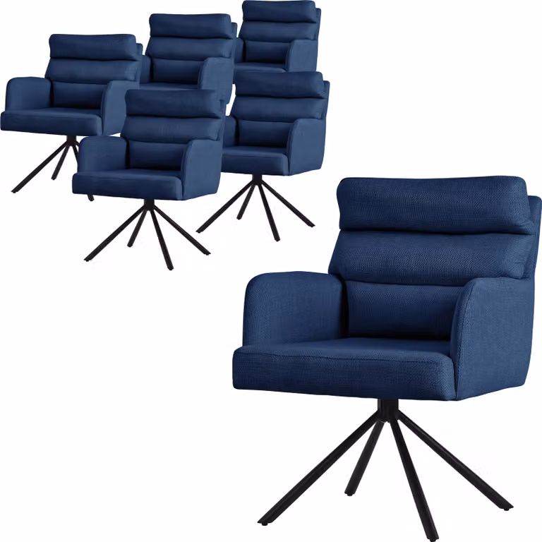 ML-Design sedie da sala da pranzo girevoli set di 6 sedie da soggiorno blu scuro con braccioli e schienale cuscino gambe in metallo sedia girevole sedia posizione auto