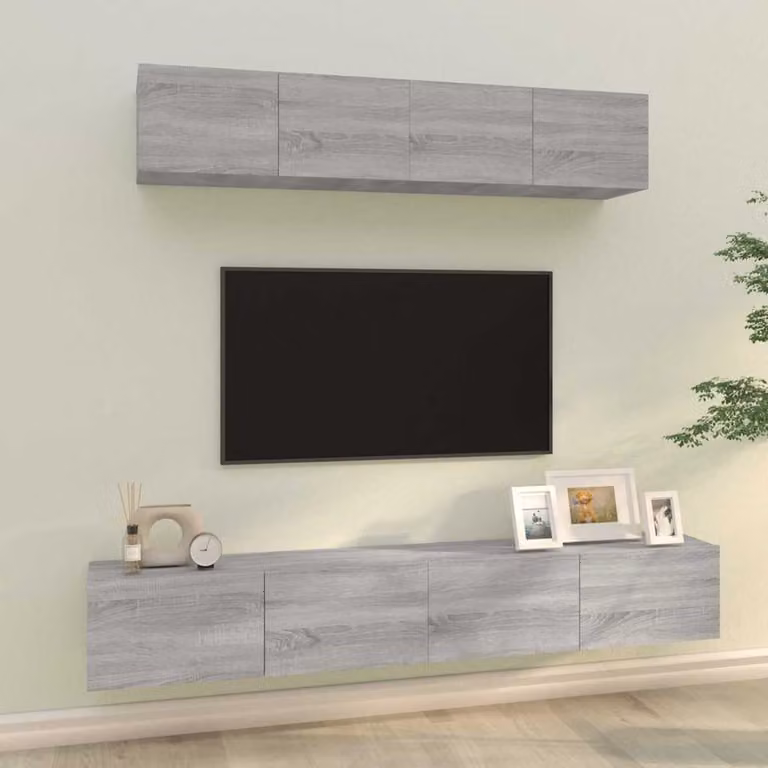 Set di 4 mobili porta TV vidaXL in legno MDF grigio per soggiorno, modello a parete