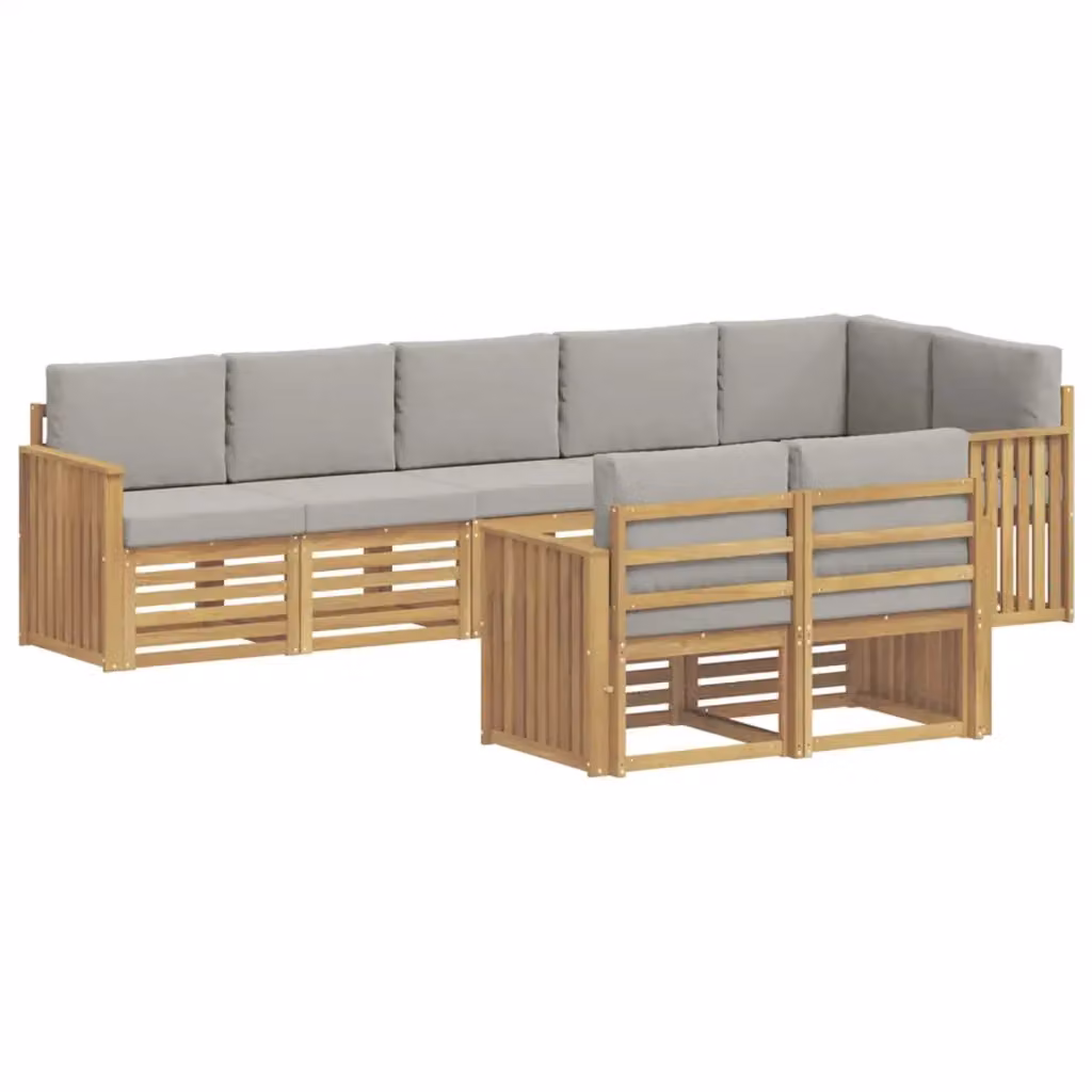 Set di divani da esterno a L vidaXL in legno di acacia con cuscini bianchi e grigi – 2