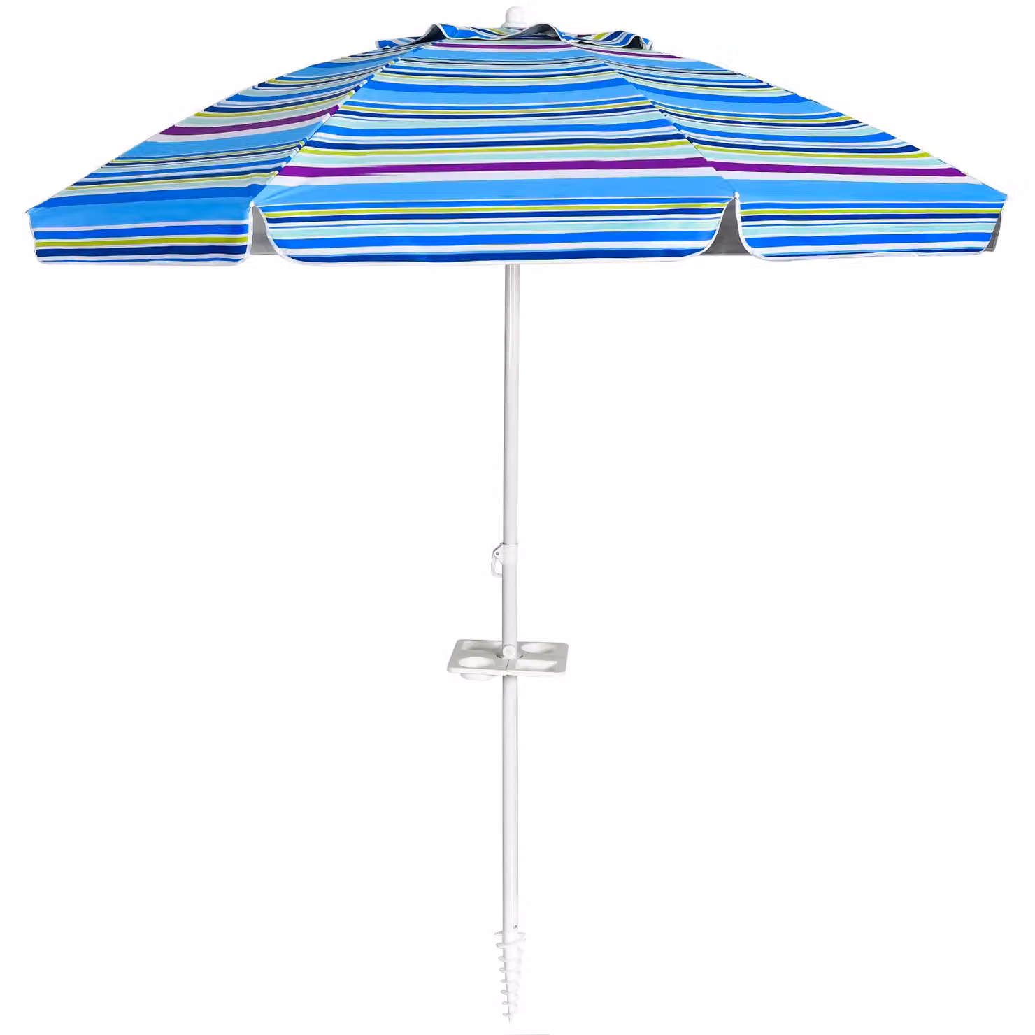 COSTWAY ombrellone da spiaggia 200cm, ombrellone da spiaggia con portabicchieri e picco a terra, ombrellone da giardino antivento, UPF 50+, pieghevole a 30°, protezione solare blu