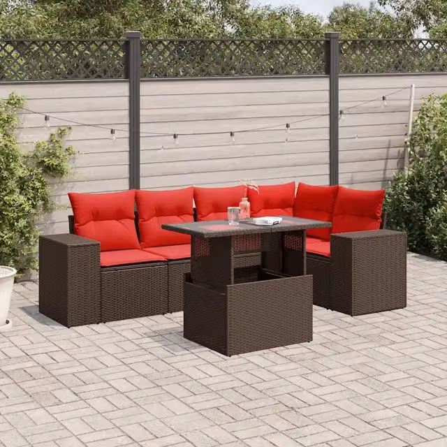 Set Divani da Giardino 6 pz con Cuscini Marrone in Polyrattan 3269154