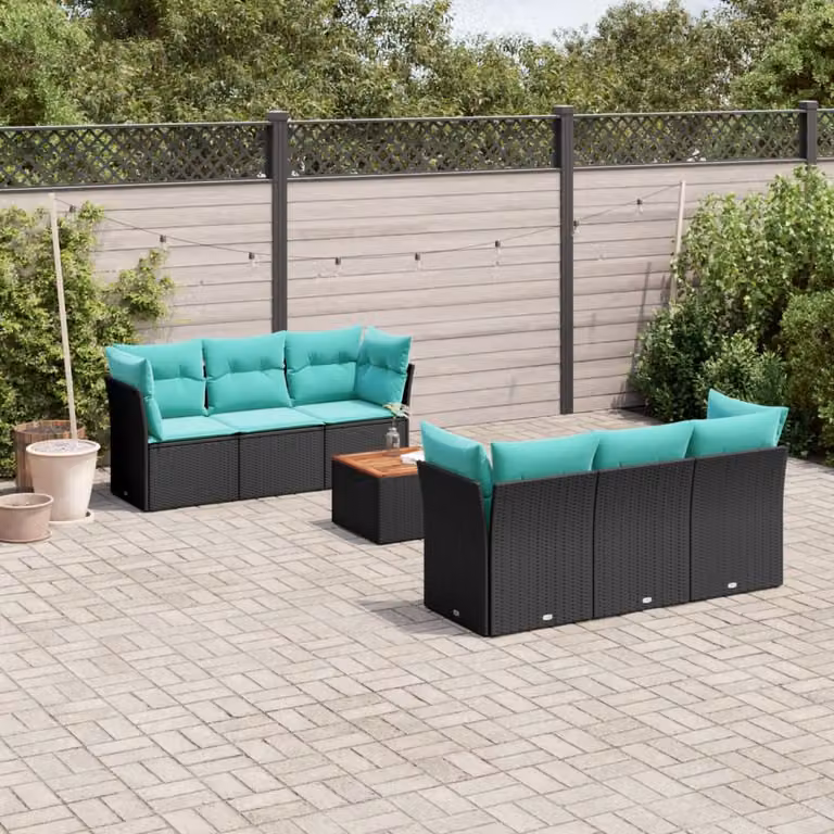 vidaXL Set Divani da Giardino 7 pz in Polyrattan Nero con Cuscini e Tavolino da Caffè