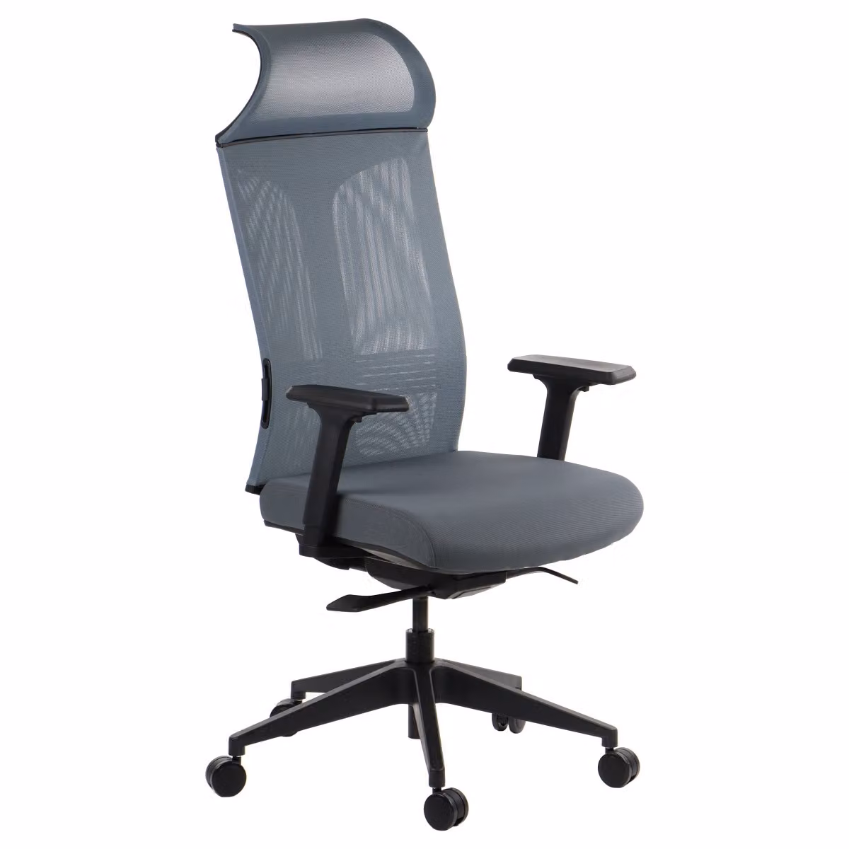 Sedia da ufficio ergonomica girevole RYDER, braccioli regolabili, poggiatesta, seduta scorrevole (avanti-indietro), grigio