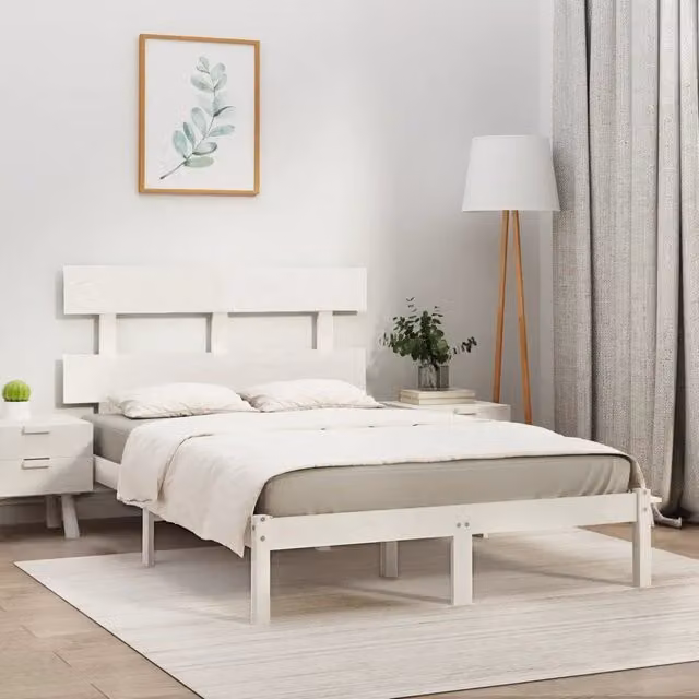 Letto Super King vidaXL in legno massello di pino bianco con doghe fisse L/P/H: 180 x 200 x 185,5 cm – 1