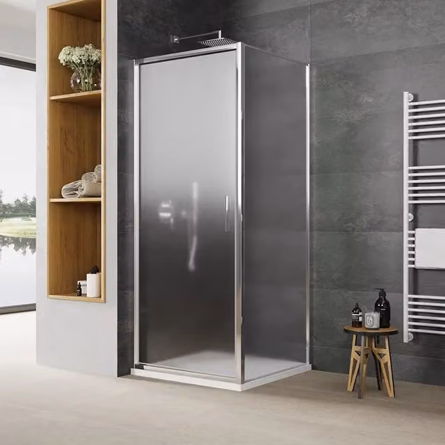 Box doccia slim 90x70cm con porta a battente e parete fissa profili cromati e vetro 6mm opaco h190| Portofino