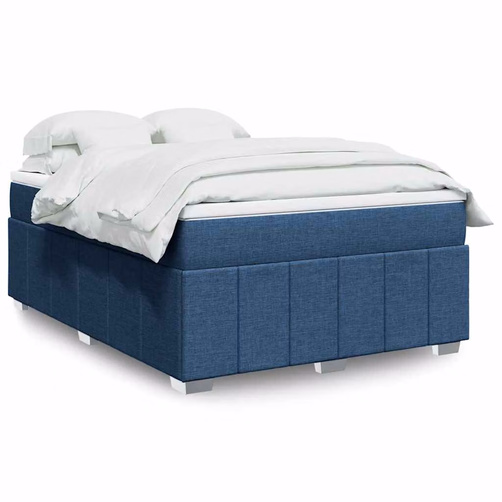 vidaXL Giroletto a Molle con Materasso Ibrido in Tessuto Blu e Bianco L/P: 140 x 190 cm