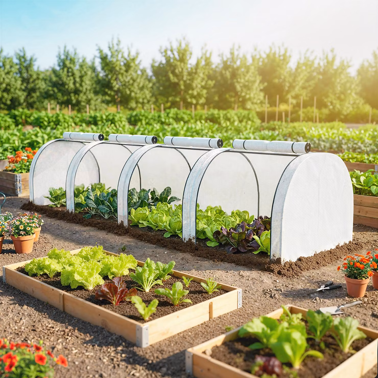 Outsunny Serra a Tunnel in Acciaio e Plastica Impermeabile Anti UV con 4 Porte, Bianco, L: 395 cm, P: 100 cm, H: 80 cm – 2