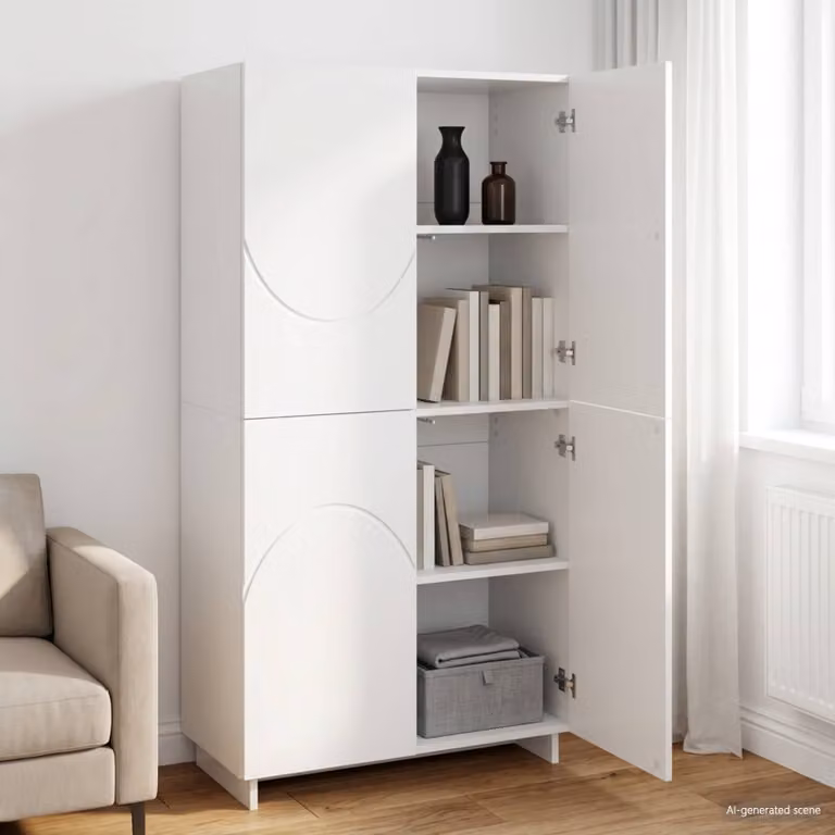 Credenza moderna vidaXL in legno MDF bianco con ante a battente e ripiani interni L: 79 cm, P: 41 cm, H: 151 cm