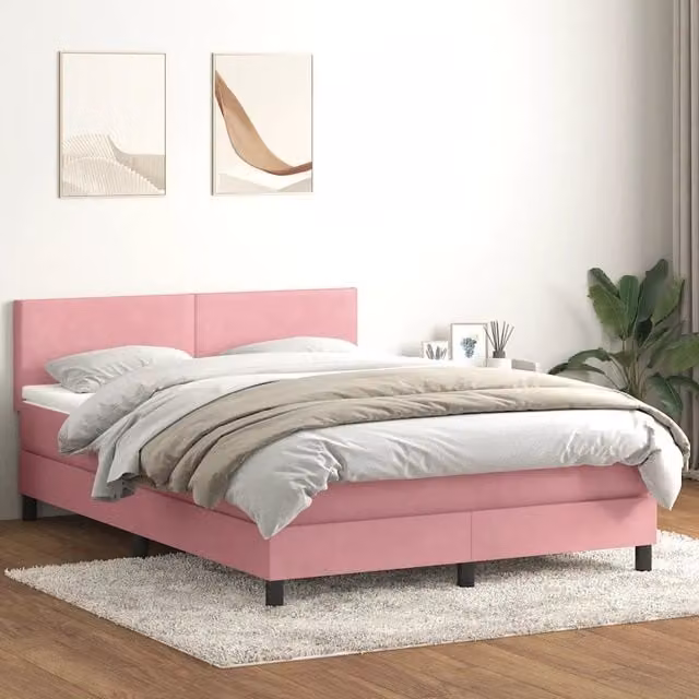 Giroletto con Materasso Ibrido vidaXL in Velluto Rosa e Bianco L: 144 cm, P: 223 cm, H: 88 cm – 1