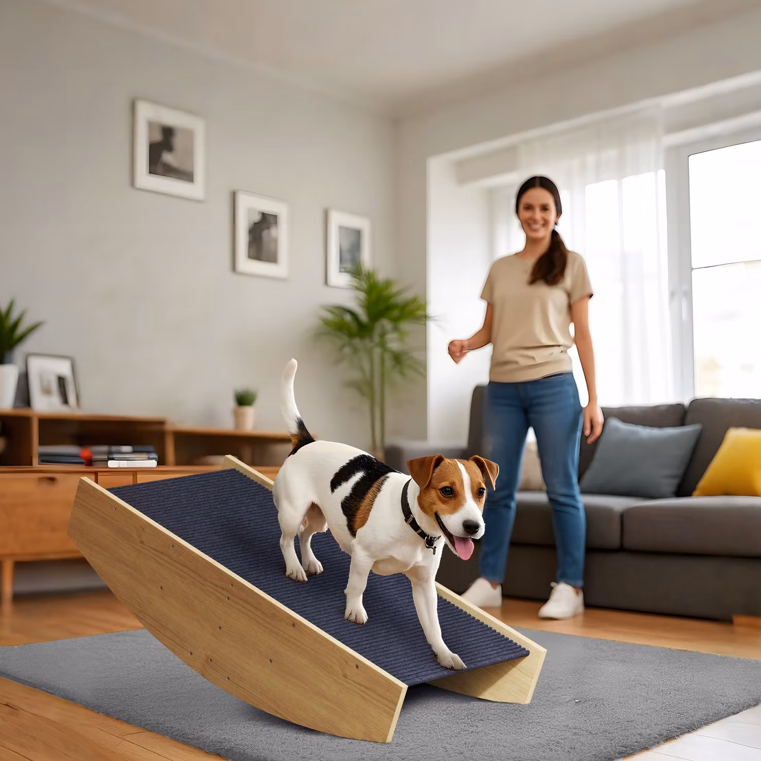 Altalena 2-in-1 per cani PawHut con scaletta antiscivolo in legno di pino naturale, L: 80 cm, P: 39,5 cm – 2