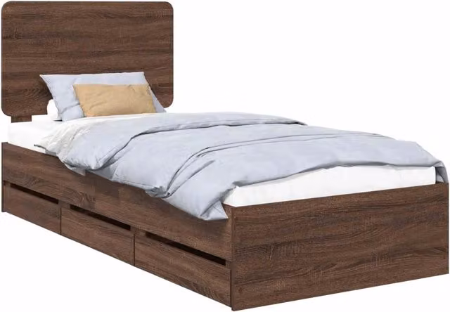 Letto singolo | Letto per adulti | Struttura del letto con cassetto Rovere Marrone 90 x 190 cm
