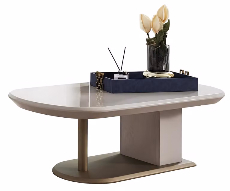 Tavolino da caffè, stile moderno, colore marrone chiaro, piano in vetro, forma rettangolare, nuovo