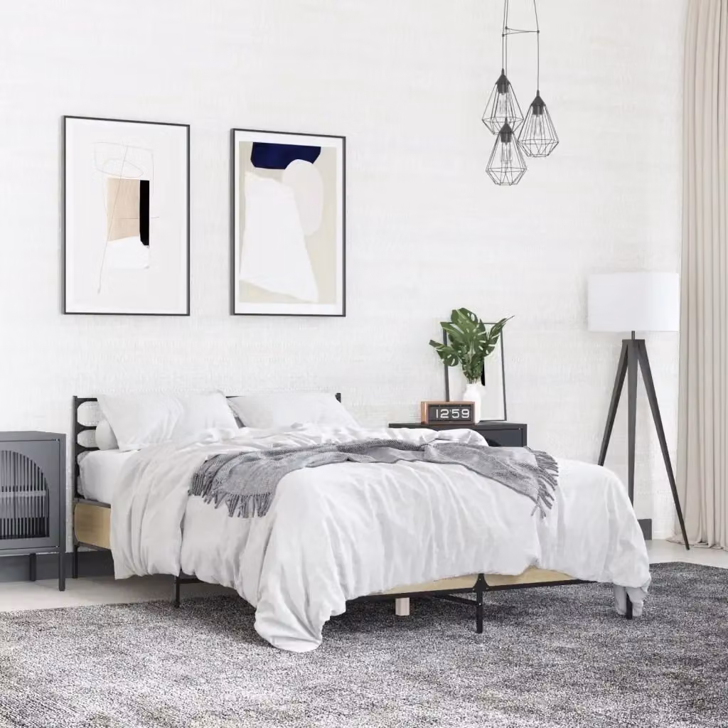 Letto matrimoniale per adulti in legno e metallo color rovere, L/P/H: 120 x 200 x 74 cm – 2
