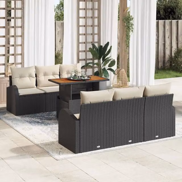 Set Divano da Giardino 7 pz Nero e crema 3349529