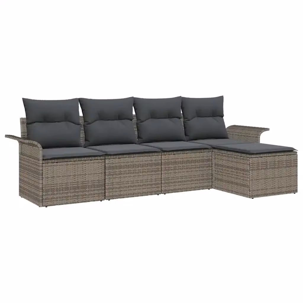 Set da esterno vidaXL composto da 5 pezzi in polyrattan grigio con cuscini e pouf coordinato – 2