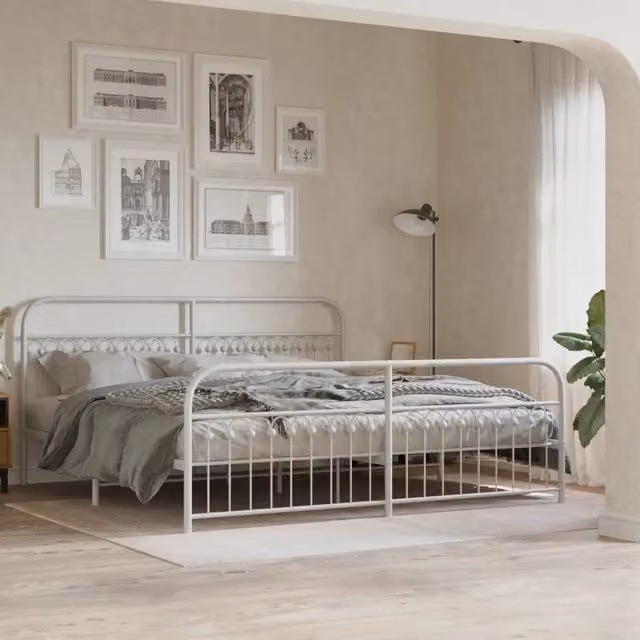 Giroletto con testiera e pediera in metallo bianco vidaXL 193x203 cm