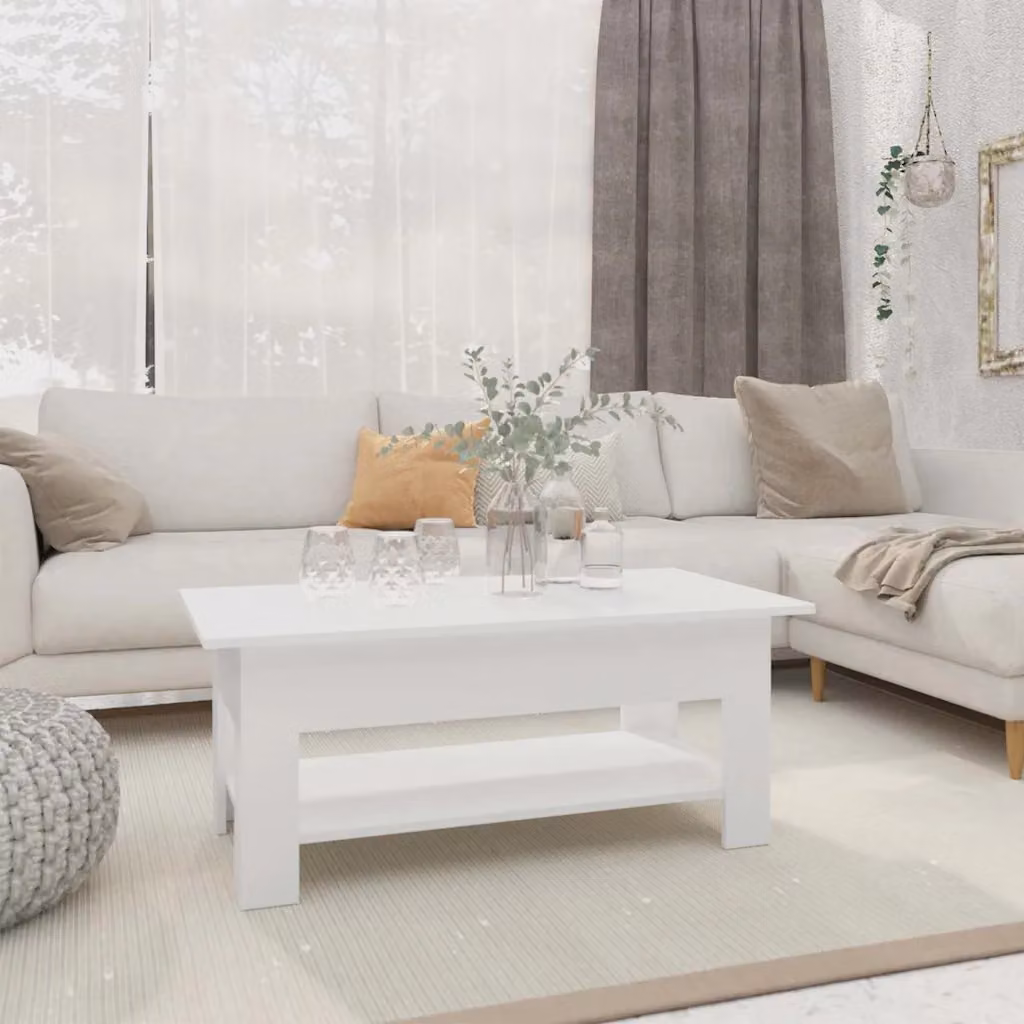 vidaXL Tavolino da Salotto Moderno Bianco L: 102 cm, P: 55 cm, H: 42 cm in MDF