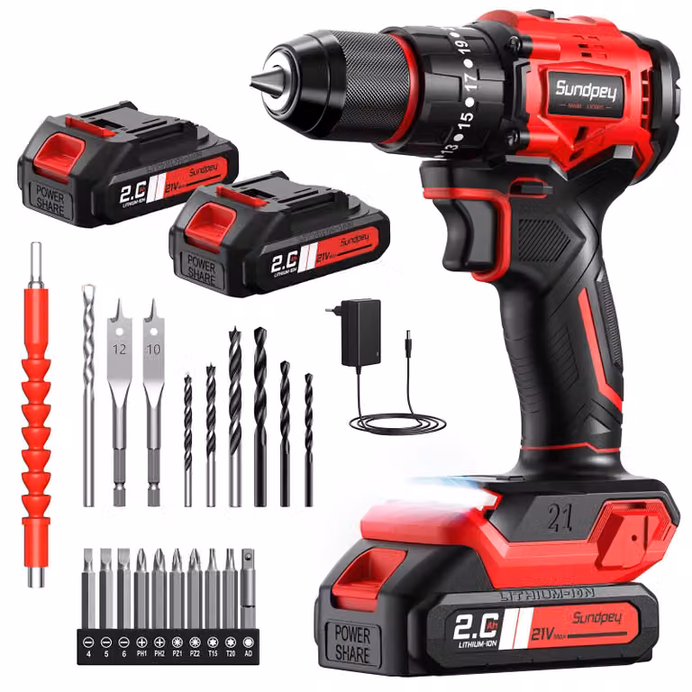 Set di avvitatori a batteria da 21V - Trapano avvitatore a batteria brushless con coppia massima di 70Nm, dotato di 2 batterie da 2.0Ah, 23+3 impostazioni di coppia, mandrino da 10mm e 2 velocità