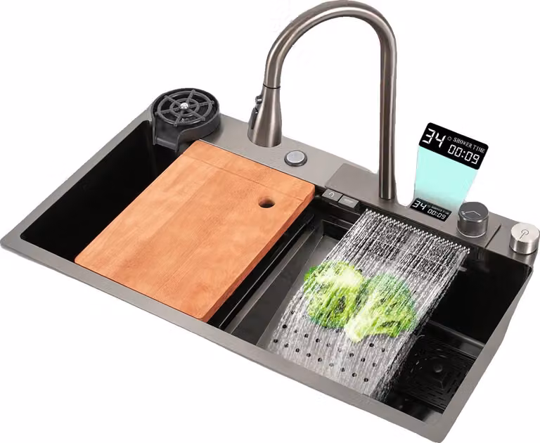 Lavello da cucina, acciaio inossidabile 201 resistente e duraturo, ampia vasca doppia, colore nero