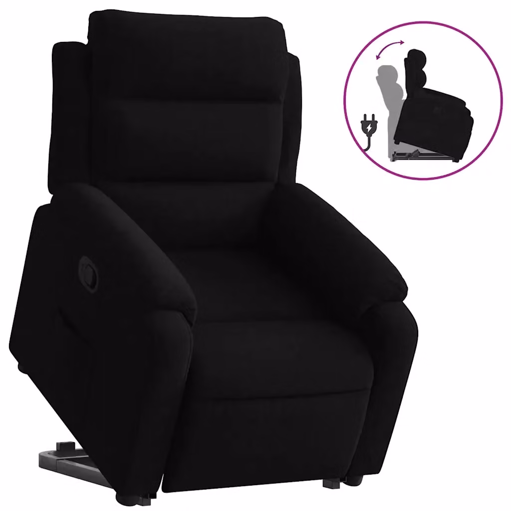 Poltrona Alzapersona Reclinabile vidaXL in Velluto Nero con Assistenza Elettrica per Anziani – 2