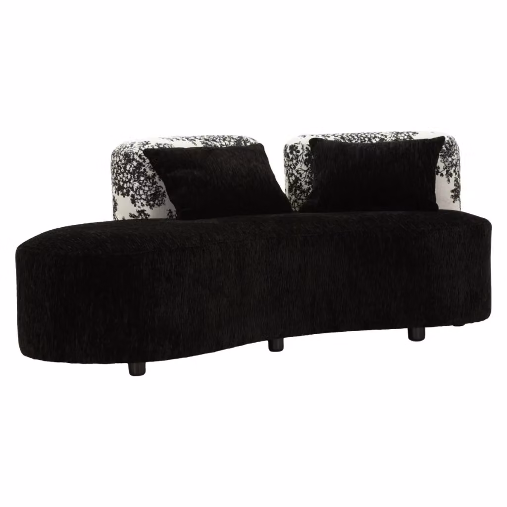 Divano due posti moderno KENDRA HOME con rivestimento in tessuto bicolore bianco e nero e design astratto – 2