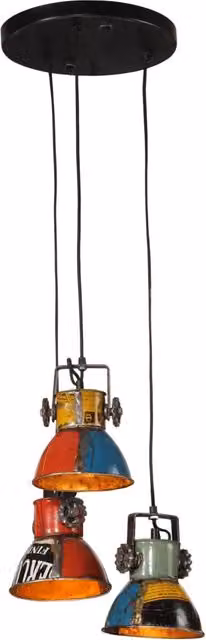 Lampada a sospensione in stile industriale con 3 paralumi 30 x 30 x 100 cm in ferro multicolore 02_0047504