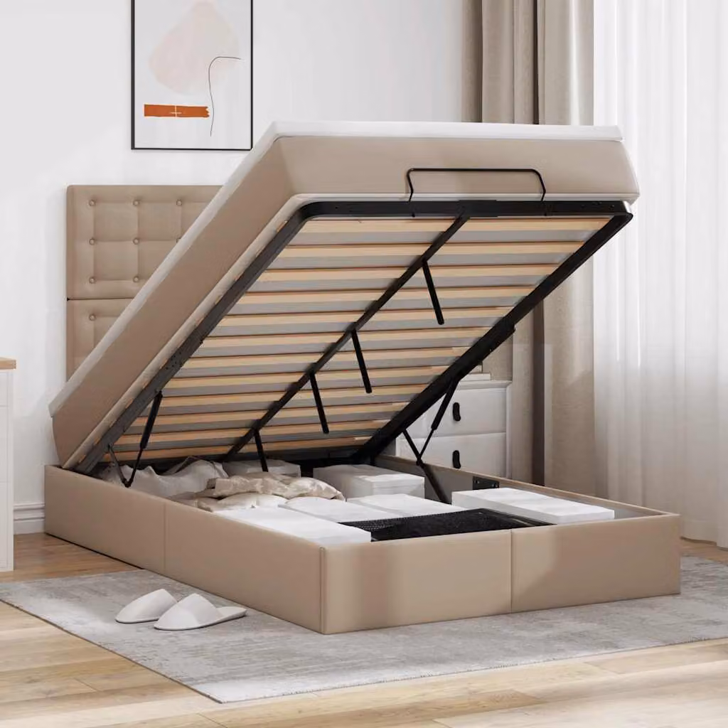 Letto con contenitore a sollevamento vidaXL in similpelle con materasso, L: 120 cm, P: 200 cm, H: 193 cm
