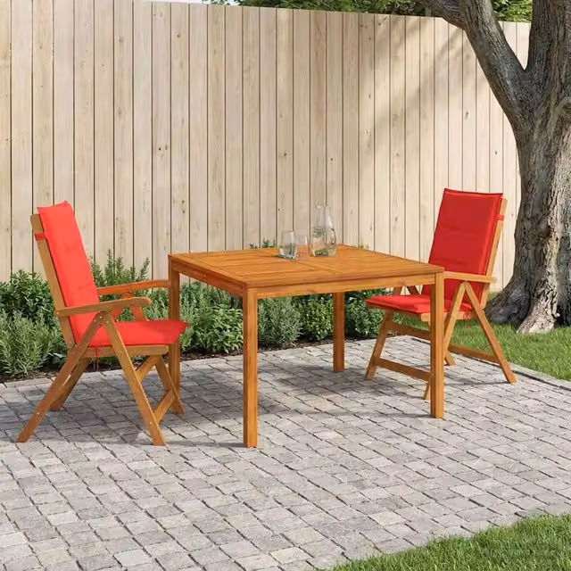 Set da pranzo da giardino 3 pezzi vidaXL in legno di acacia oliato, colore beige e rosso, L: 110 cm, P: 75 cm, H: 75 cm – 1