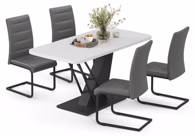 Set di tavoli da pranzo Vicco Fenaro Bianco/Nero 120 x 80 cm con 4 sedie da pranzo, grigio, Model 63003