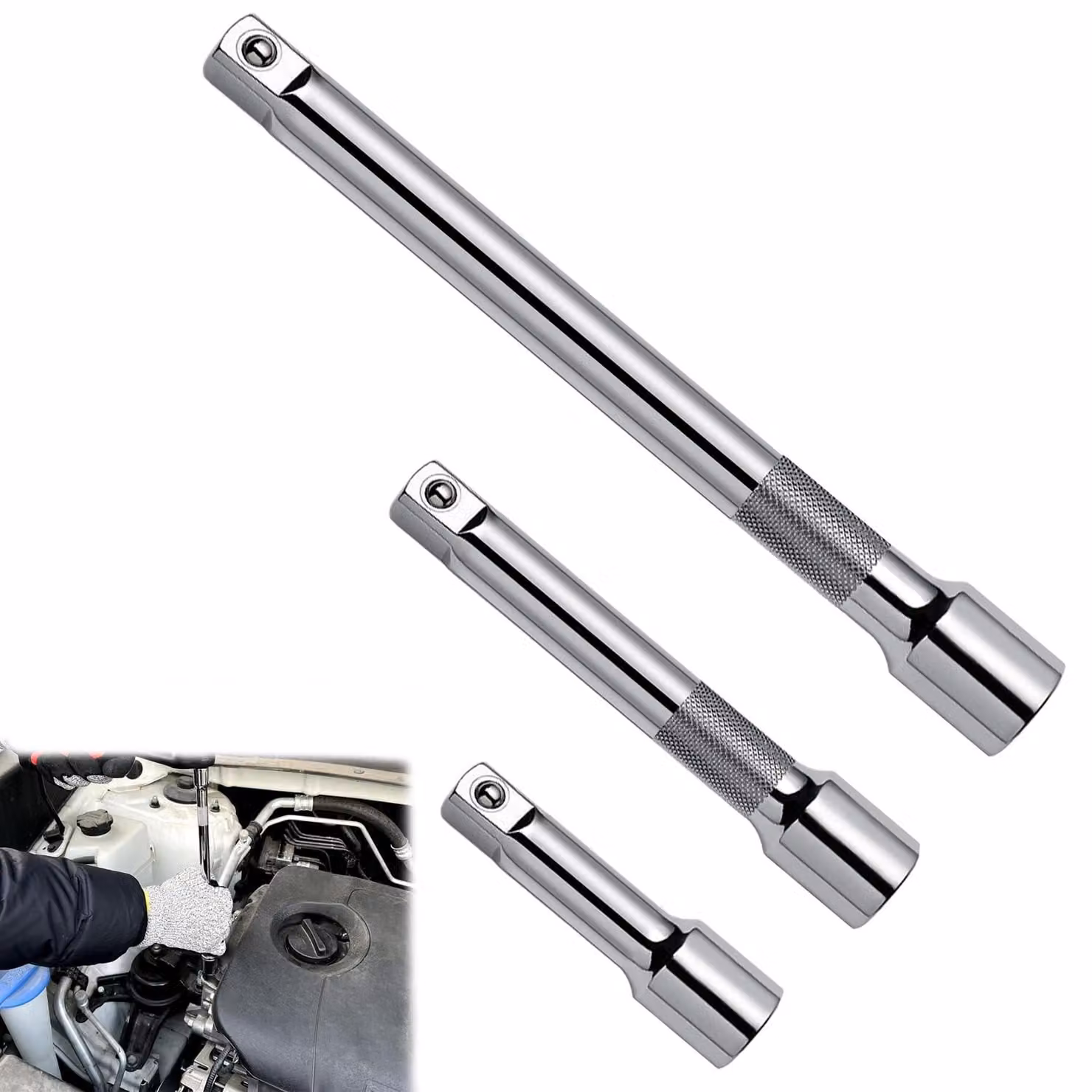 Set di prolunghe a cricchetto - Set da 3 pezzi - Adatto per diverse applicazioni - Adattatori da 1/2 pollice e 3/8 pollice - Durevole e versatile...