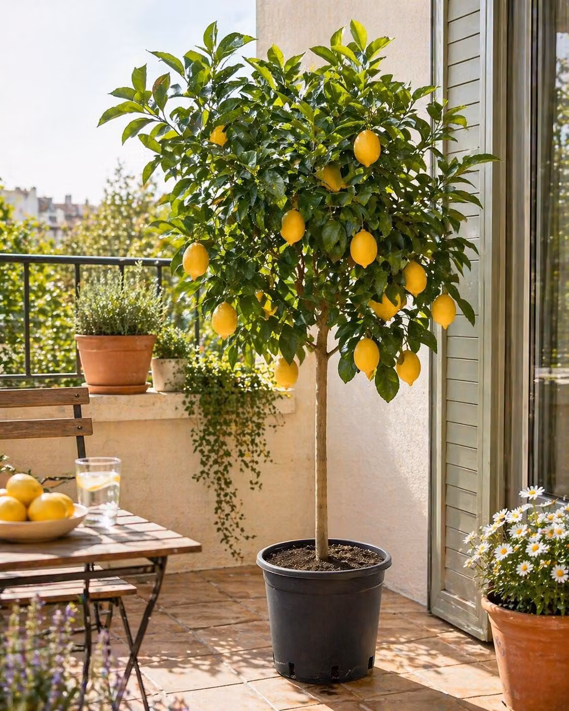 Citrus limon Lunario 140–170 cm – Limone vero – Limone quattro stagioni, a fruttificazione continua, pianta da vaso mediterranea