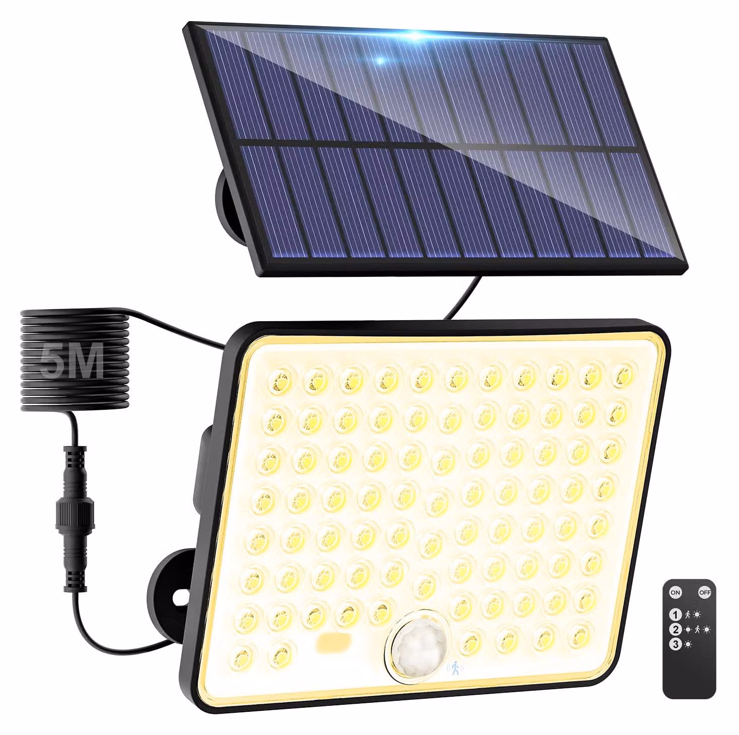Lampada a LED solare con sensore di movimento, 82 LED, grado di protezione IP65, 3 modalità