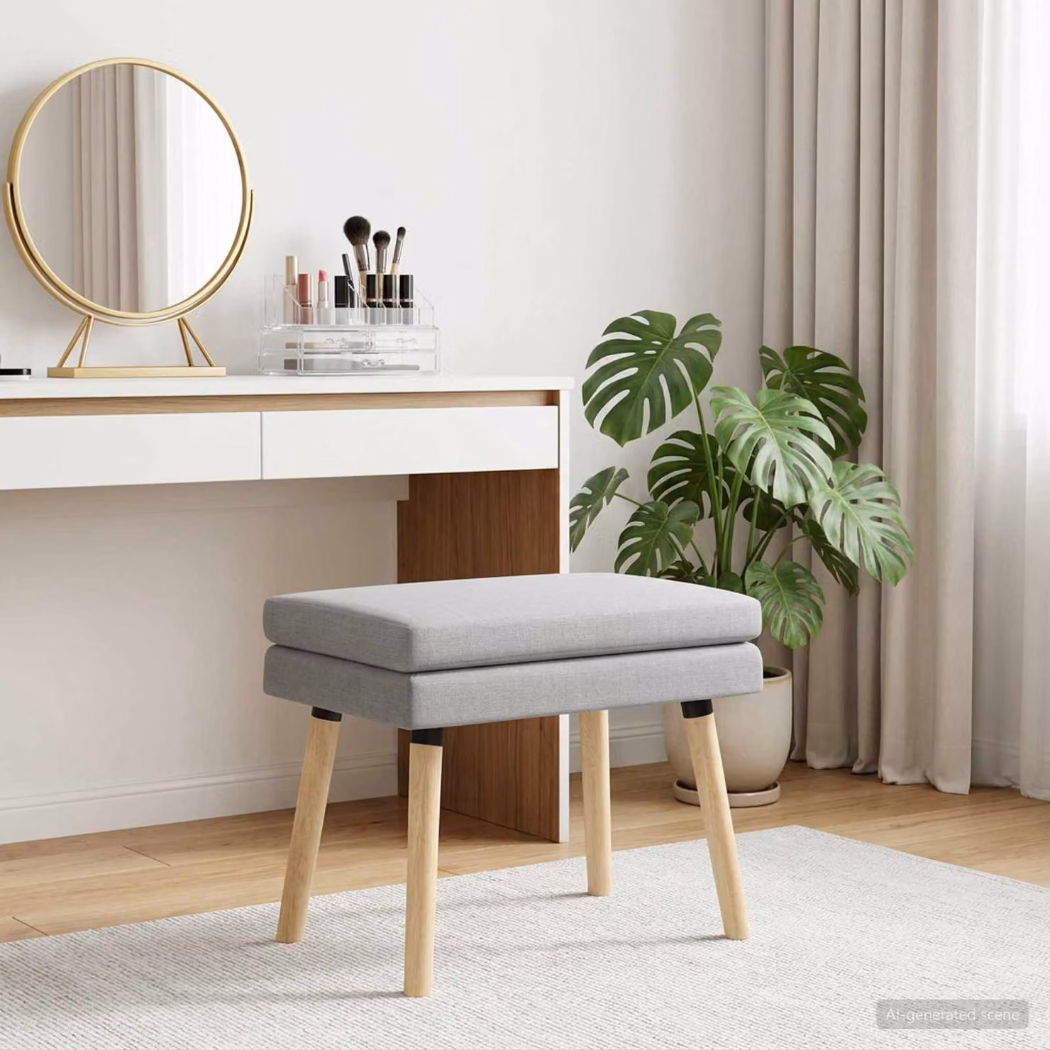 Panchina moderna vidaXL in tessuto grigio con struttura in legno e plastica L: 110 cm, P: 60 cm, H: 40 cm
