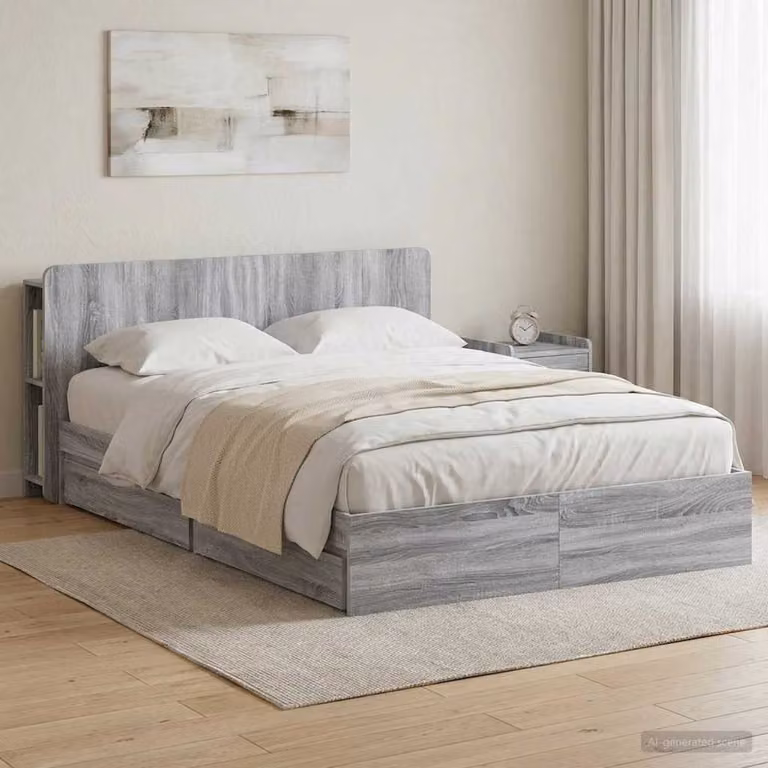 vidaXL Letto con contenitore moderno in legno ingegnerizzato grigio L: 150 cm, P: 200 cm, H: 80 cm