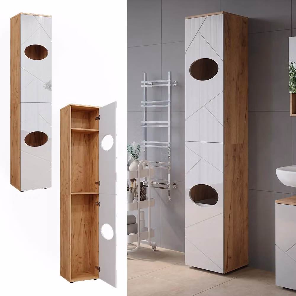 Mobiletto da bagno Irma Vicco Bianco lucido e Rovere dorato L: 37.2 cm, H: 192 cm – 2