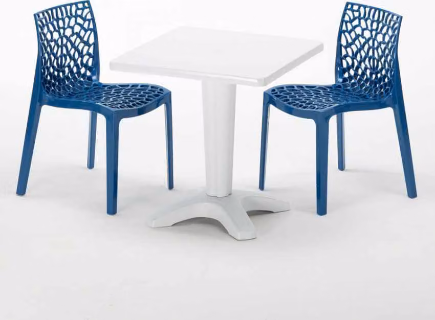 Tavolo quadrato bianco e 2 sedie in polipropilene colorato Set di bastoni per interni Grand Soleil Gruvyer Patio - Blu