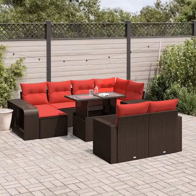 Set Divani da Giardino 11 pz con Cuscini Marrone in Polyrattan 3274587