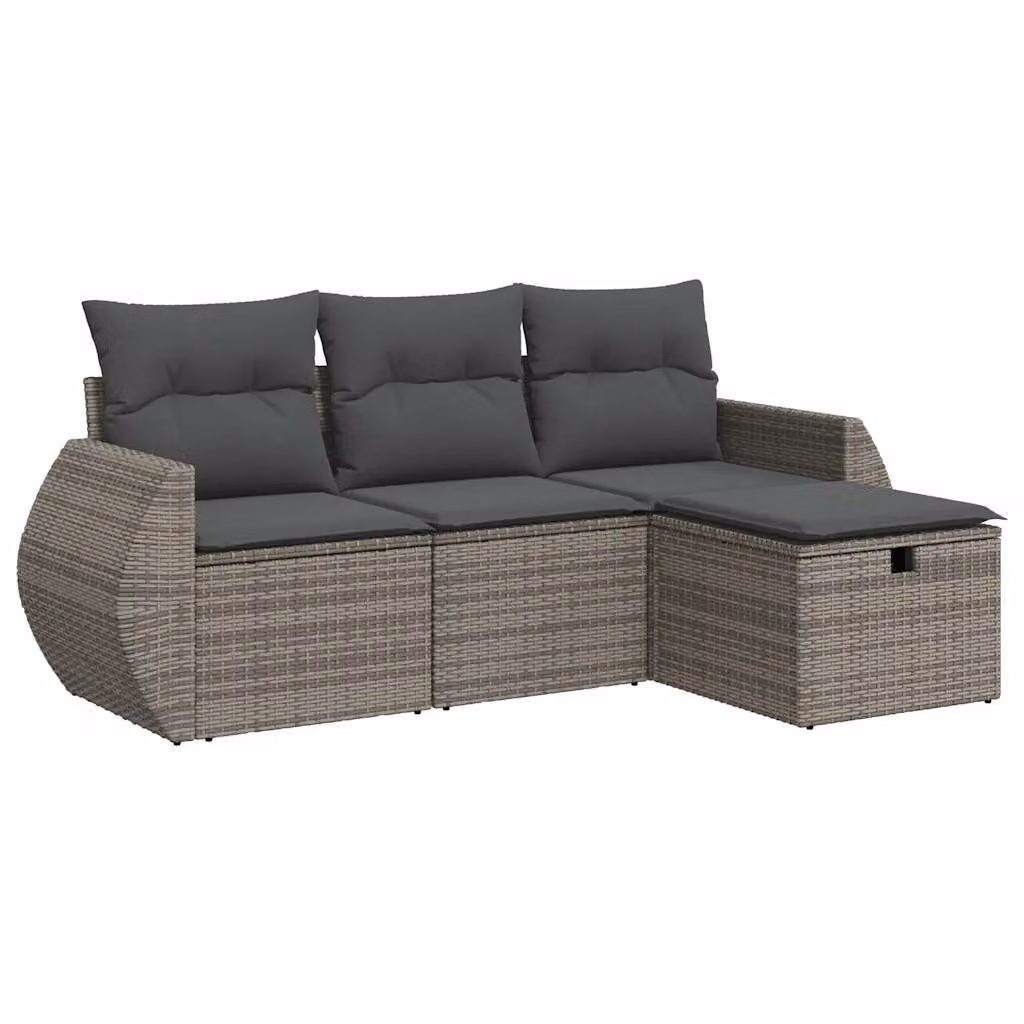 Set Divani da Giardino 4 pz con Cuscini in Polyrattan Grigio