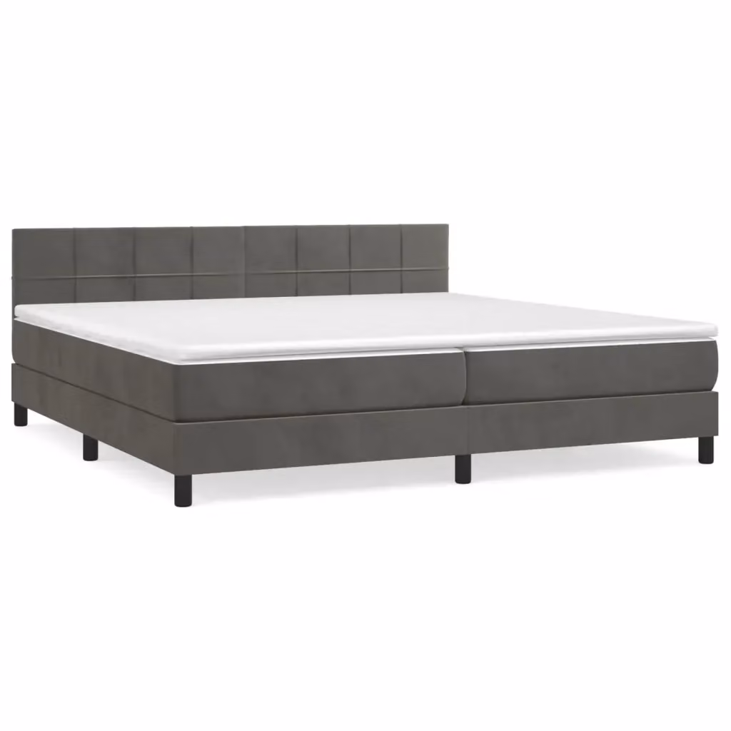 Letto Ibrido vidaXL con Giroletto a Molle e Materasso in Velluto Grigio e Bianco L/P/H: 200 x 200 x 88 cm – 2
